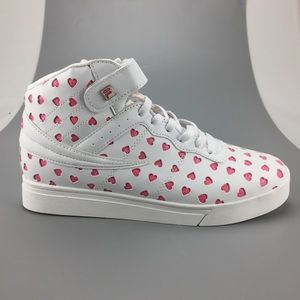 Fila White and Pink Heart Sneakers